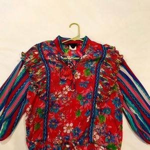 Diane Freis Vintage Boho Flower and Stripes Blouse